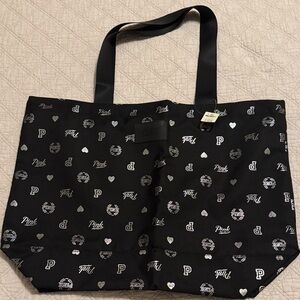 PINK Victoria's Secret Black and Silver Heart Tote
